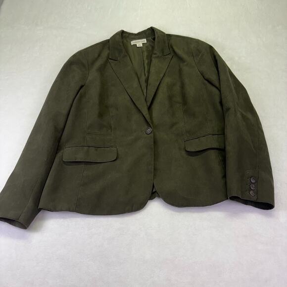 Coldwater Creek One Button Faux Suede Olive Green Blazer Jacket Size L (14-16) - Picture 2 of 11